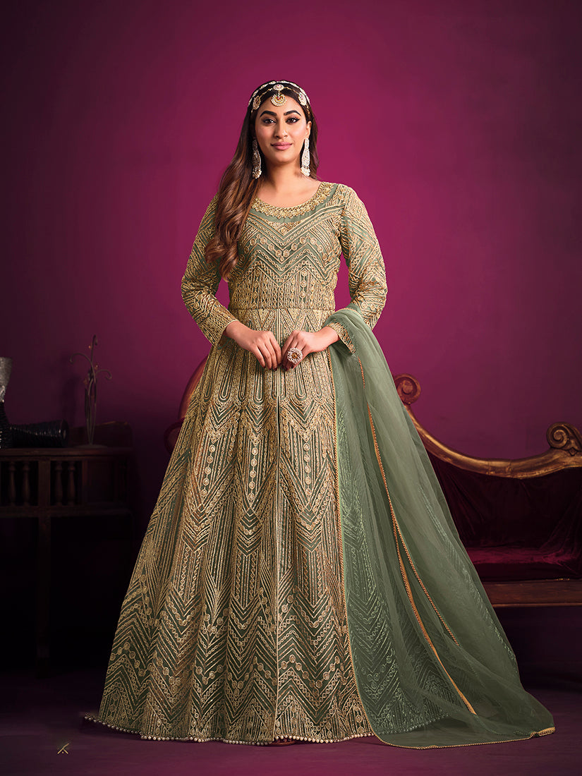 Light Green Net Sangeet Event Designer Salwar Suit