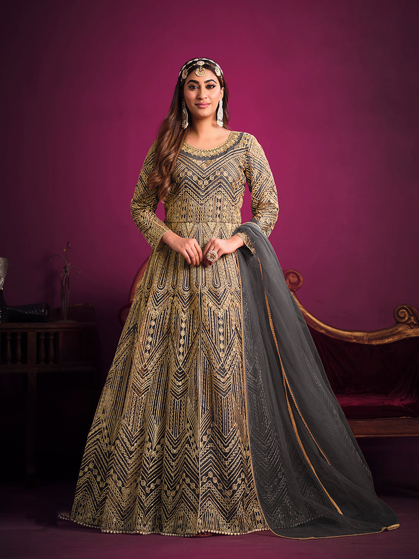 Grey Net Sangeet Event Designer Salwar Suit