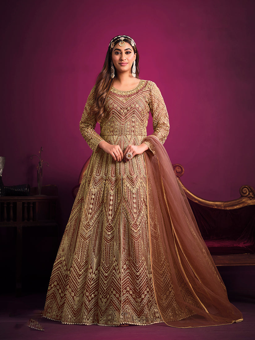 Peach Net Sangeet Event Designer Salwar Suit