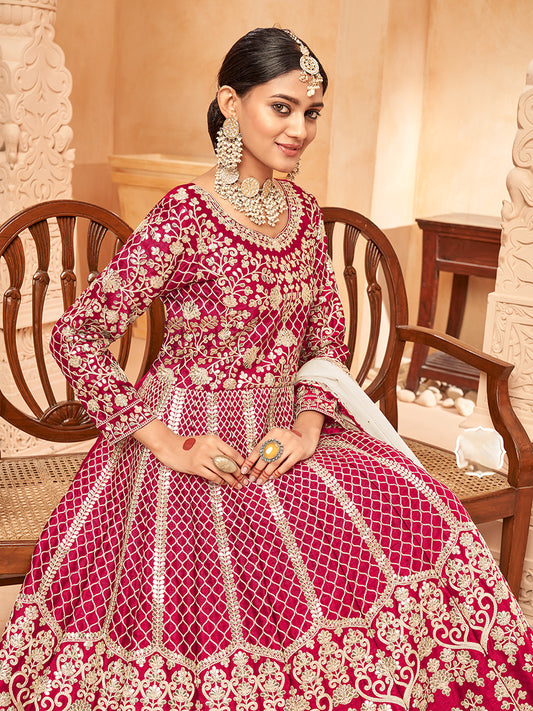 Maroon Art silk Embroidered Partywear Anarkali Suit - Monjolika Fashion