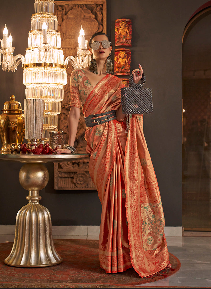 Red Shimmery Woven Silk Trendy Saree