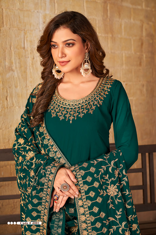 Dark Green Georgette Ceremonial Anarkali Salwar Suit - Monjolika Fashion
