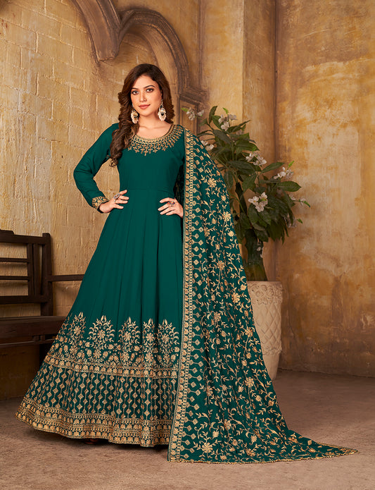 Dark Green Georgette Ceremonial Anarkali Salwar Suit - Monjolika Fashion