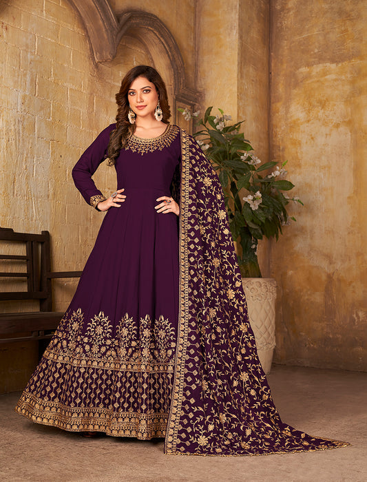 Dark Purple Georgette Ceremonial Anarkali Suit - Monjolika Fashion