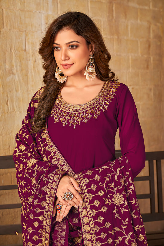 Dark Magenta Georgette Ceremonial Anarkali Suit - Monjolika Fashion