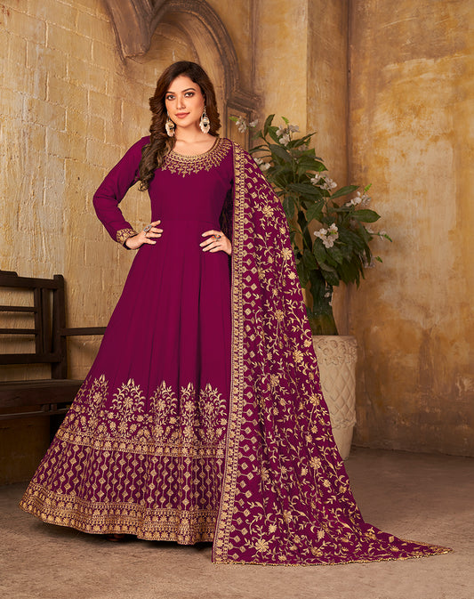 Dark Magenta Georgette Ceremonial Anarkali Suit - Monjolika Fashion