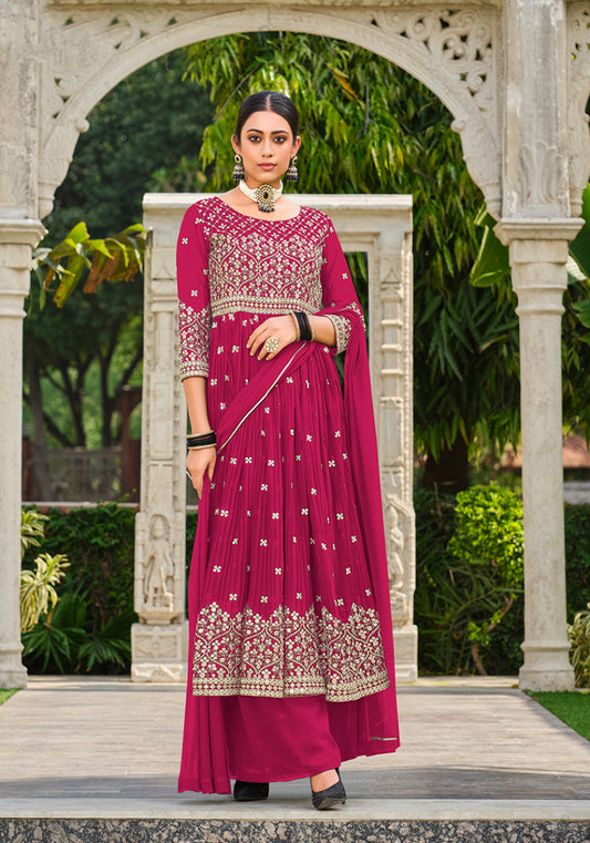 Rani Pink Georgette Sequins Work Palazzo Salwar Suit