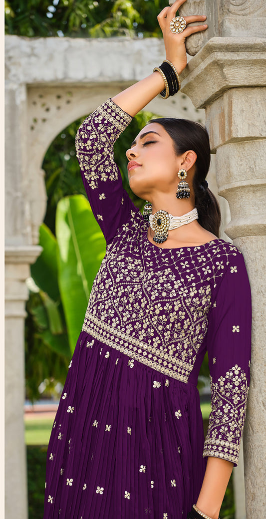 Purple Georgette Sequins Work Palazzo Salwar Suit