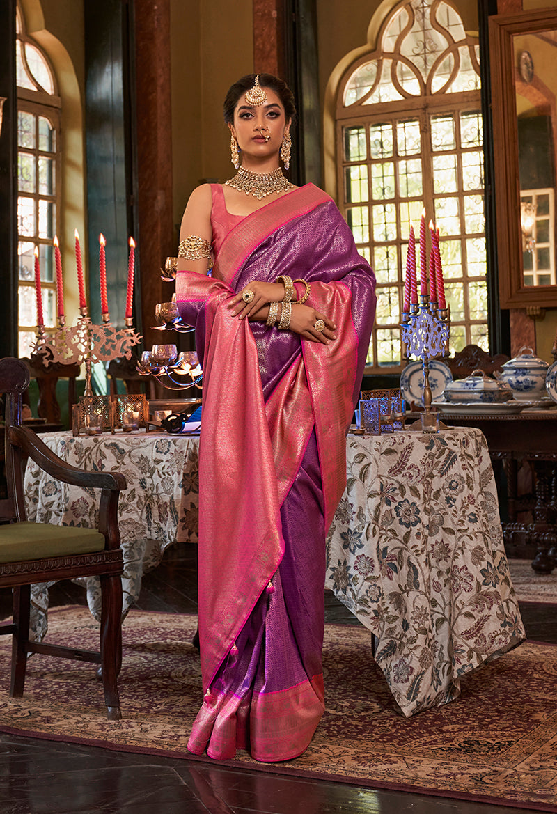 Purple Kanjivaram Silk With Intricate Weaving Work Saree