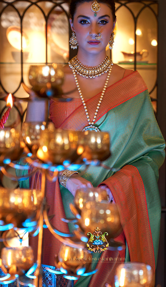 Light Blue Kanjivaram Silk With Intricate Weaving Work Saree