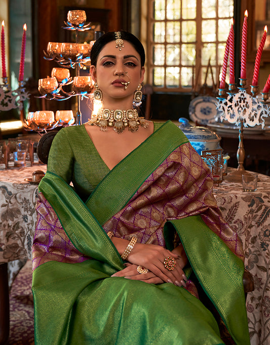 Purple Kanjivaram Silk With Intricate Weaving Work Saree