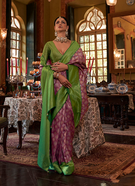 Purple Kanjivaram Silk With Intricate Weaving Work Saree