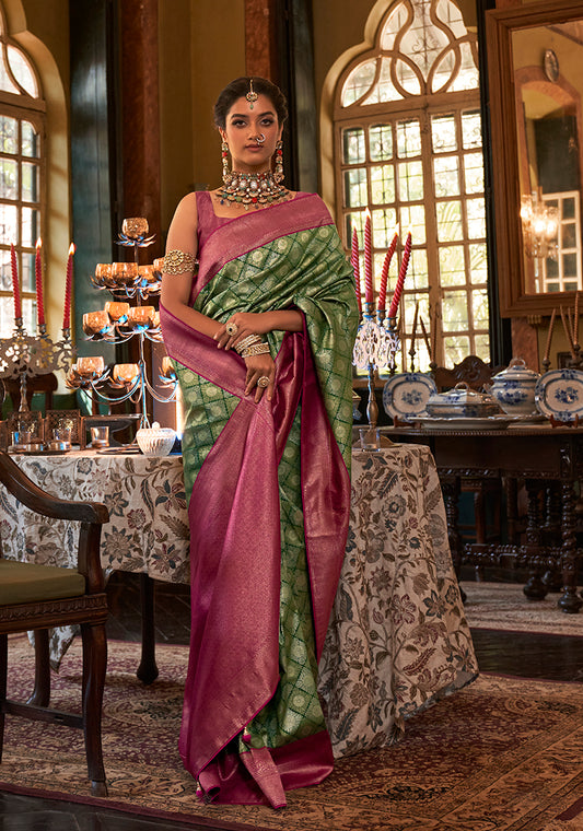 Green Kanjivaram Silk With Intricate Weaving Work Saree