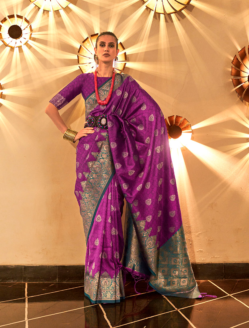 Purple Regal Zari Woven Silk Traditional Saree