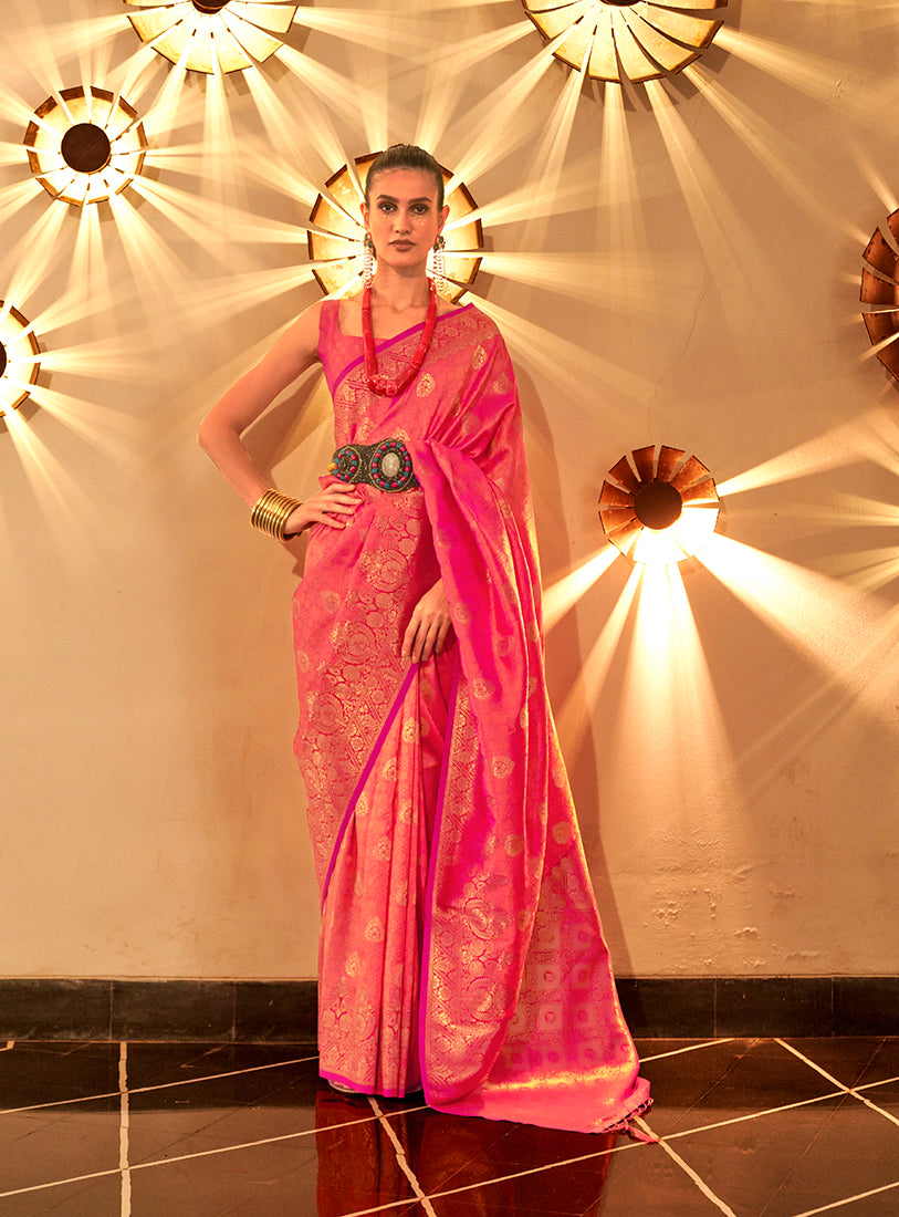 Dark Peach Regal Zari Woven Silk Traditional Saree