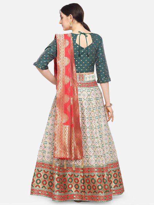 Off White Jacquard Zari Woven Lehenga Choli With Banarasi Dupatta