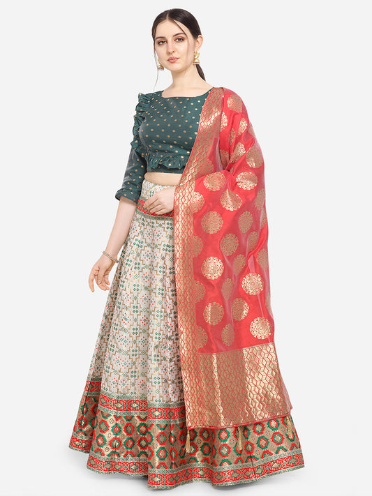 Off White Jacquard Zari Woven Lehenga Choli With Banarasi Dupatta