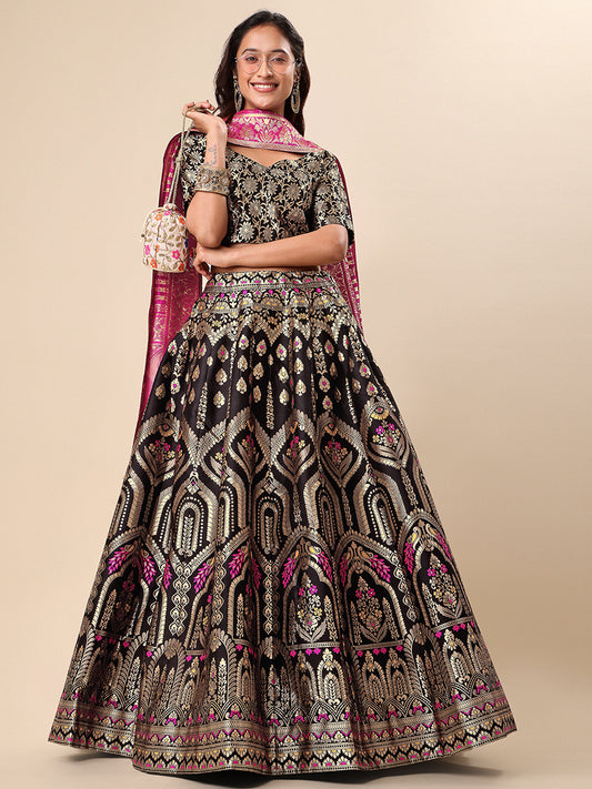 Black Jacquard Zari Woven Lehenga Choli With Banarasi Dupatta