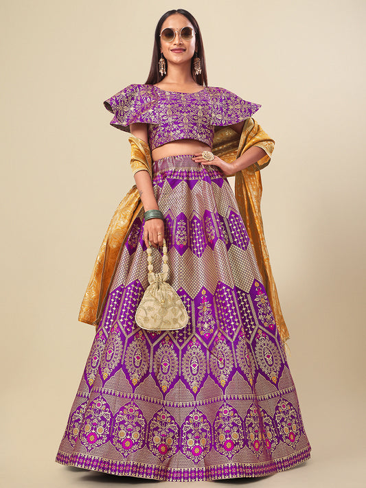 Purple Jacquard Zari Woven Lehenga Choli With Banarasi Dupatta