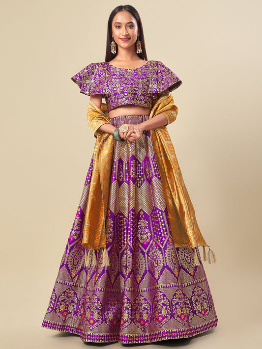 Purple Jacquard Zari Woven Lehenga Choli With Banarasi Dupatta