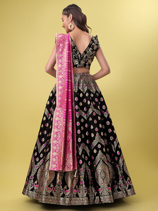 Black Jacquard Zari Woven Lehenga Choli With Banarasi Dupatta