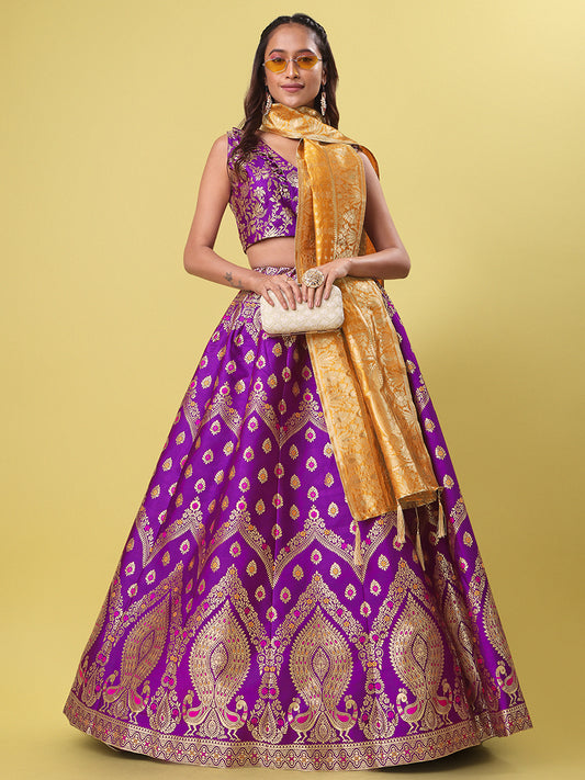 Purple Jacquard Zari Woven Lehenga Choli With Banarasi Dupatta
