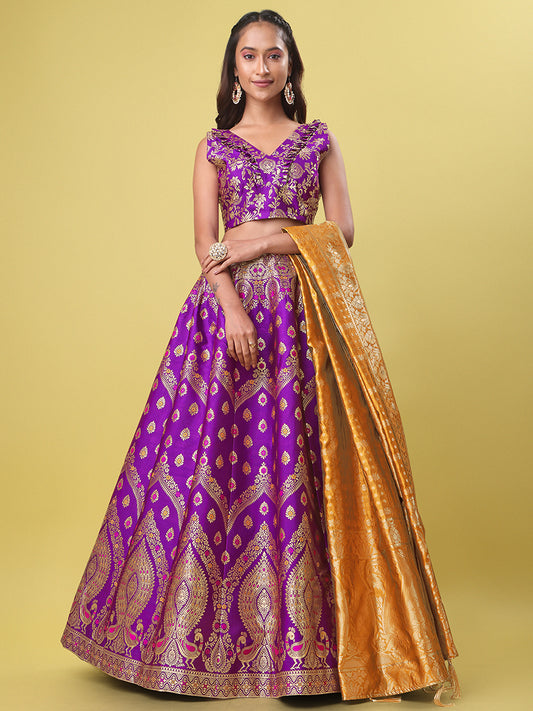 Purple Jacquard Zari Woven Lehenga Choli With Banarasi Dupatta