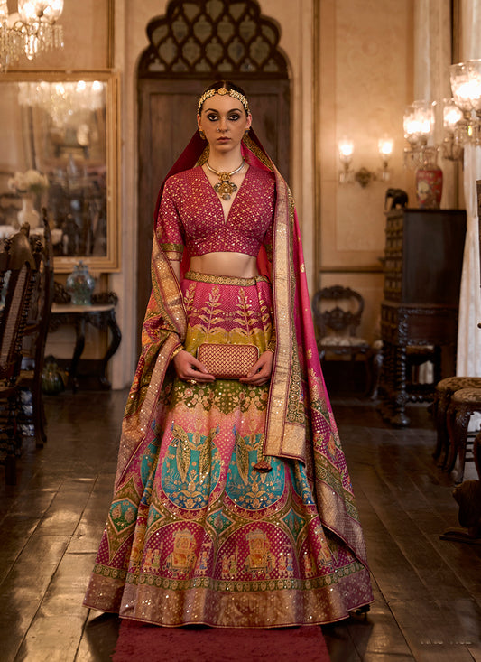 Multi Colour Silk Mirror Work Readymade Lehenga Choli