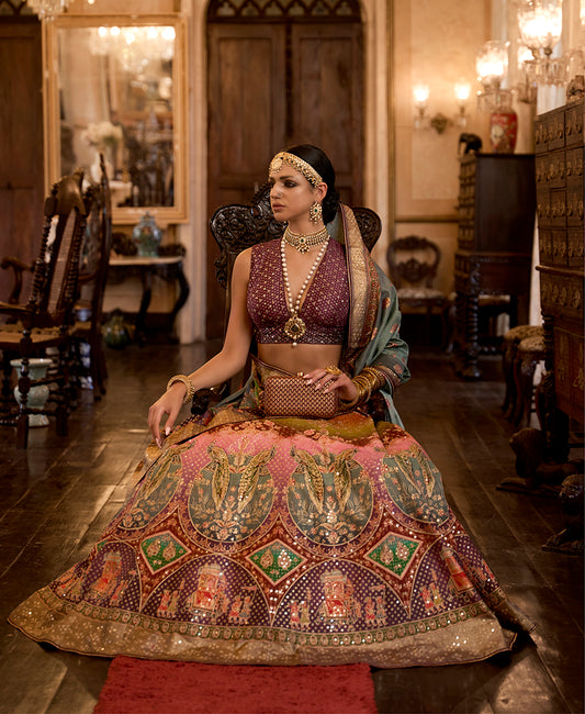 Multi Colour Silk Mirror Work Readymade Lehenga Choli