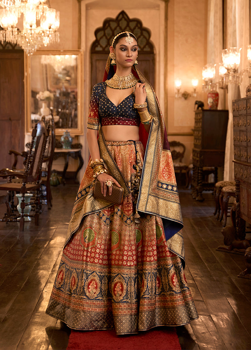 Multi Colour Silk Mirror Work Readymade Lehenga Choli