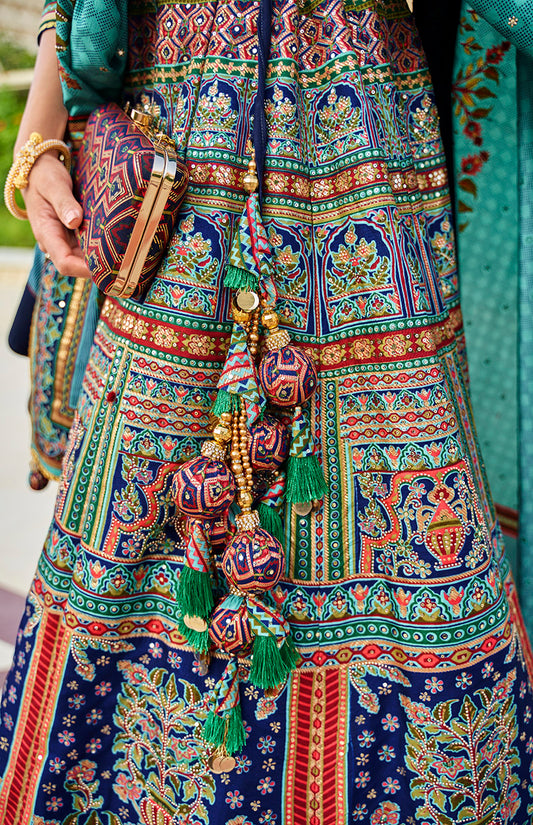 Blue Silk Sequins, Mirror Work Readymade Lehenga Choli