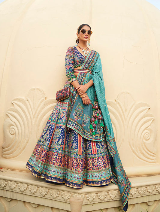 Blue Silk Sequins, Mirror Work Readymade Lehenga Choli