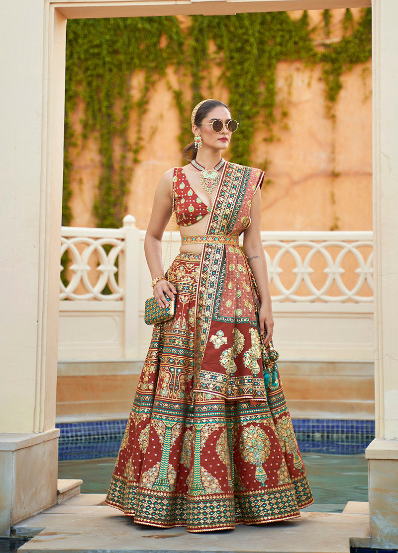 Multi Colour Silk Sequins, Mirror Work Readymade Lehenga Choli For Wedding