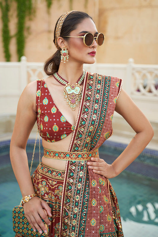 Multi Colour Silk Sequins, Mirror Work Readymade Lehenga Choli For Wedding