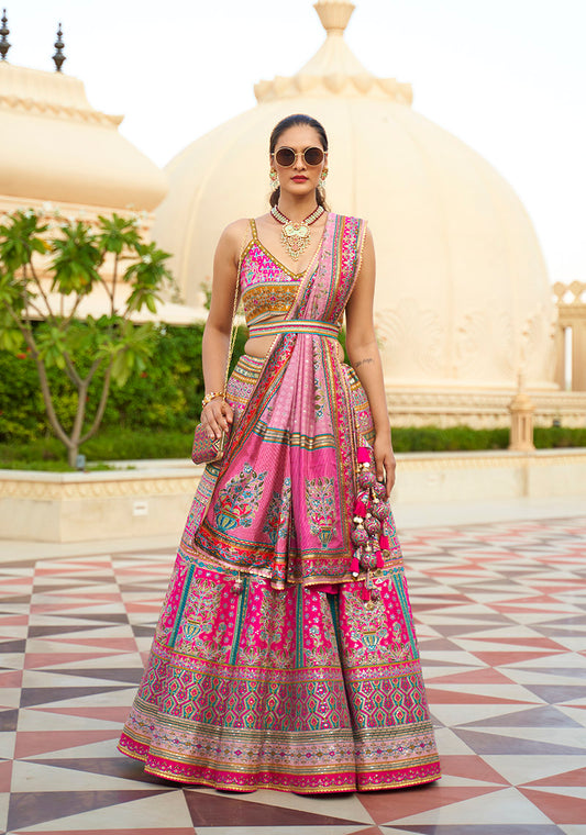 Multi Colour Silk Mirror Work Engagement  Readymade Lehenga Choli