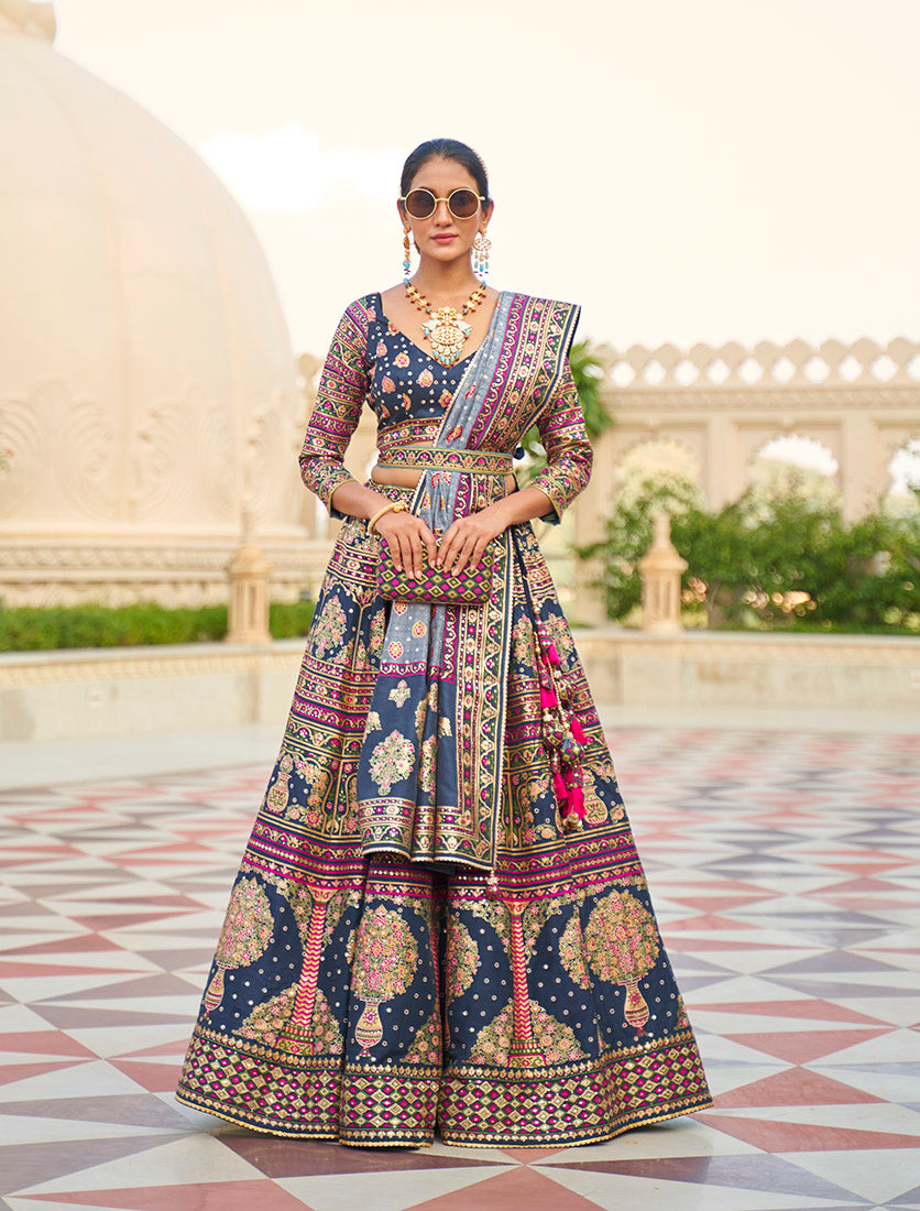 Multi Colour Silk Mirror Work Engagement  Readymade Lehenga Choli