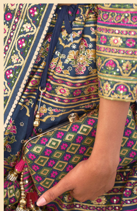 Multi Colour Silk Mirror Work Engagement  Readymade Lehenga Choli