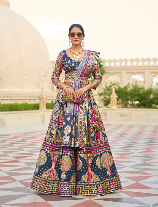 Multi Colour Silk Mirror Work Engagement  Readymade Lehenga Choli