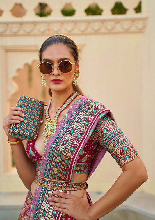 Magenta Silk Mirror Work Engagement  Readymade Lehenga Choli