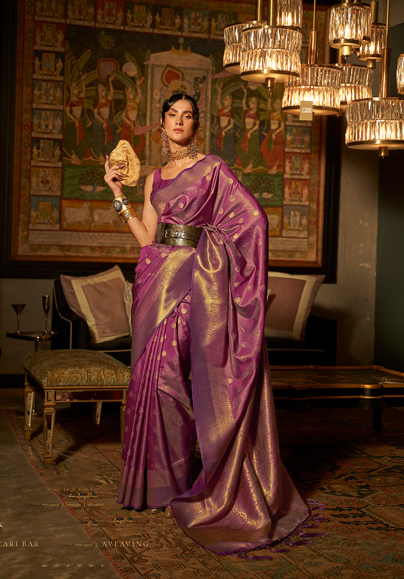 Purple Banarasi Silk Elegant Zari Weaving Saree