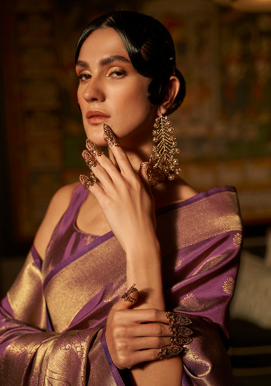 Purple Banarasi Silk Elegant Zari Weaving Saree