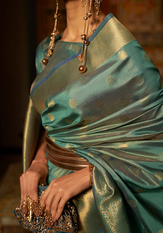Light Sea Green Banarasi Silk Elegant Zari Weaving Saree