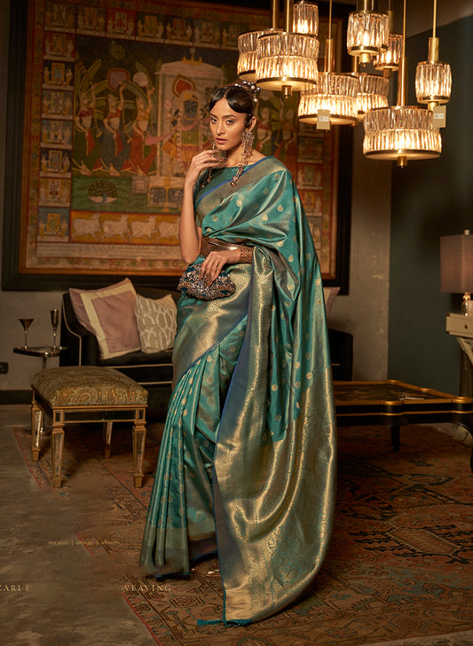 Light Sea Green Banarasi Silk Elegant Zari Weaving Saree
