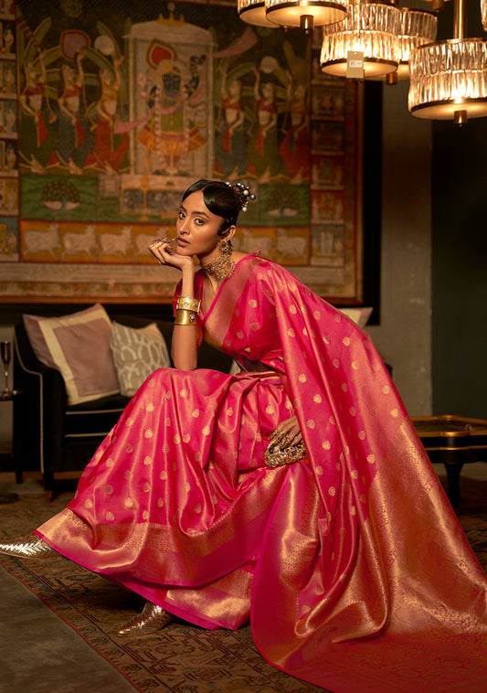 Pink Banarasi Silk Elegant Zari Weaving Saree
