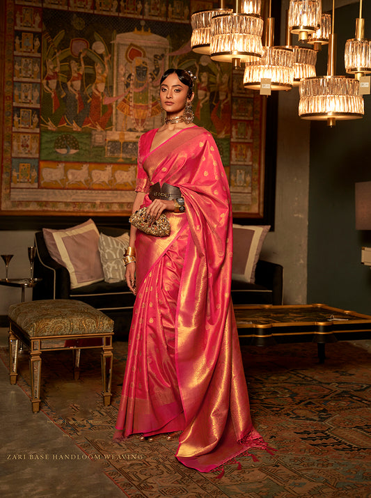 Pink Banarasi Silk Elegant Zari Weaving Saree