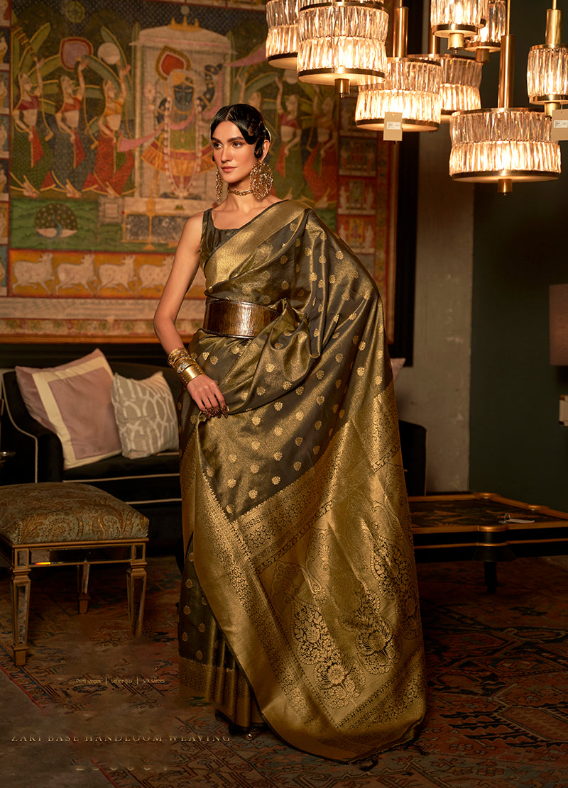 Mocha Brown Banarasi Silk Elegant Zari Weaving Saree