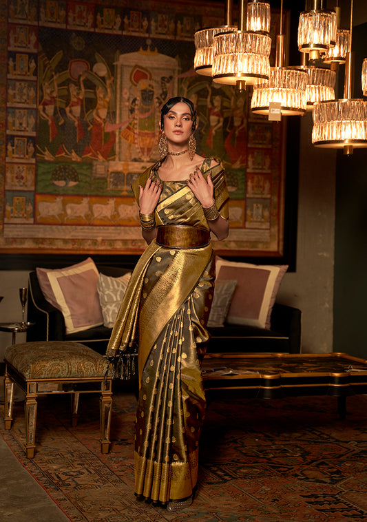 Mocha Brown Banarasi Silk Elegant Zari Weaving Saree