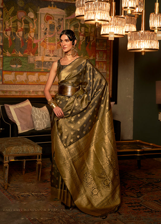 Mocha Brown Banarasi Silk Elegant Zari Weaving Saree