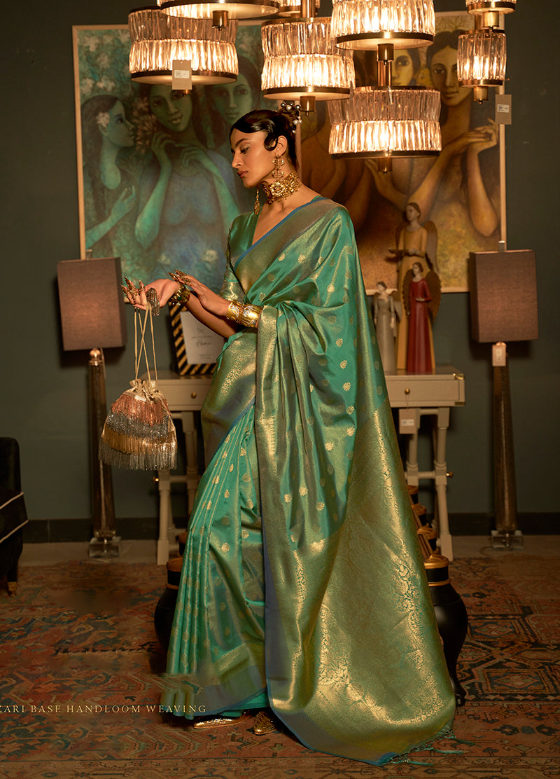 Sea Green Banarasi Silk Elegant Zari Weaving Saree