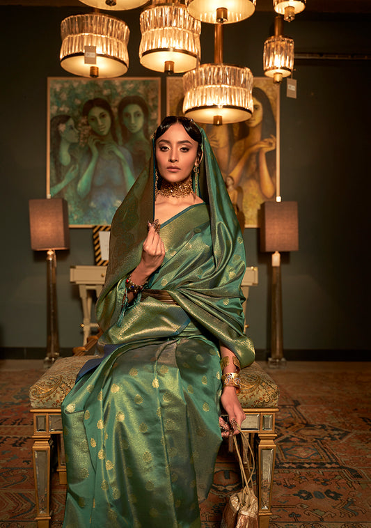 Sea Green Banarasi Silk Elegant Zari Weaving Saree